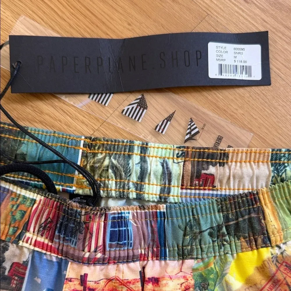 NWT Paper Planes Men’s Multicolor Swim Shorts Vacation Theme Medium